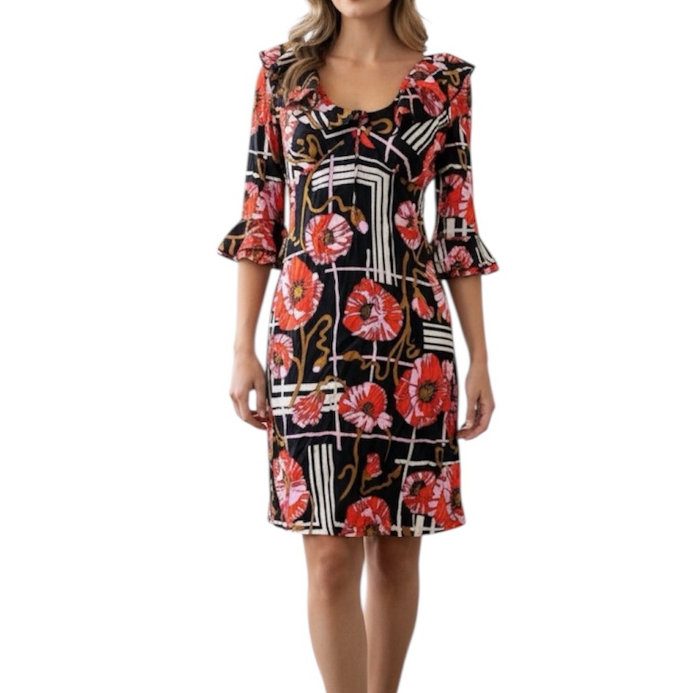 Trina Turk‎ Silk Blend Dress Ruffle Bell Sleeve Sz 6
